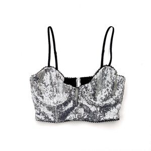 For Love and Lemons Silver Glimmer Sequin Bustier - SIZE XS